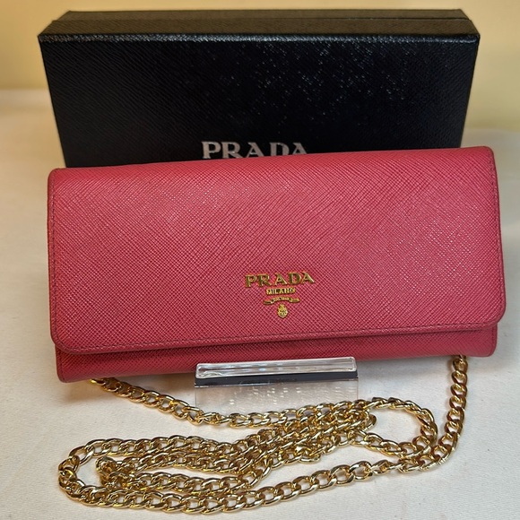 Prada Saffiano Leather Pink Snappy Long Wallet with Detachable Card Case, Box - Picture 1 of 16